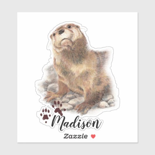 Waterverf Cute Otter Animal Custom Name Sticker (Vel)