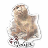 Waterverf Cute Otter Animal Custom Name Sticker (Voorkant)