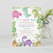 Waterverf Cute Pastel Dinosaurs Greenery Girl Kaart (Staand voorkant)