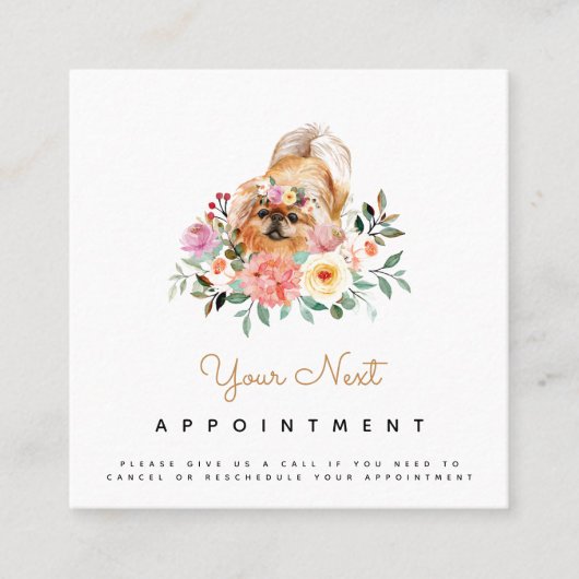 Waterverf Cute Pekingese Dog Appointinder Vierkante Visitekaartje (Voorkant)