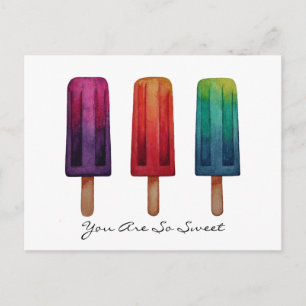 Waterverf Cute Popsiche Ice Creams Briefkaart