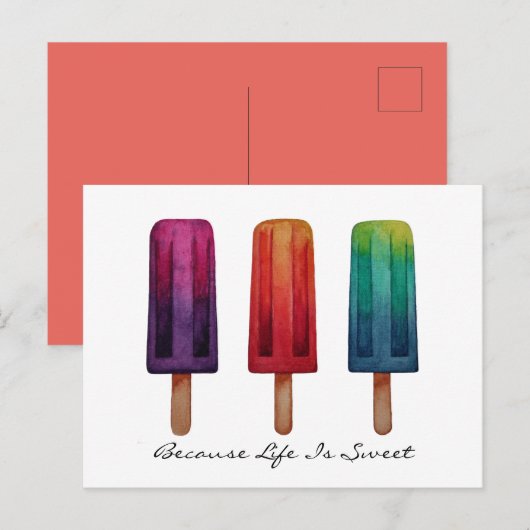 Waterverf Cute Popsiche Ice Creams Briefkaart (Voorkant / Achterkant)