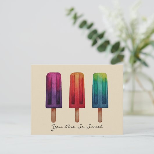 Waterverf Cute Popsiche Ice Creams Briefkaart (Staand voorkant)