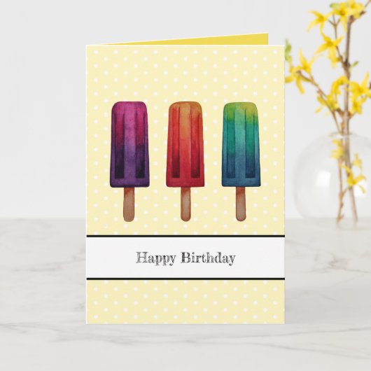 Waterverf Cute Popsiche Ice Creams Kaart (Gele Bloem)