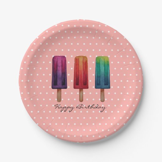 Waterverf Cute Popsiche Ice Creams Papieren Bordje (Voorkant)