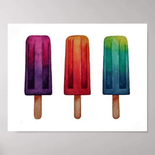 Waterverf Cute Popsiche Ice Creams Poster (Voorkant)