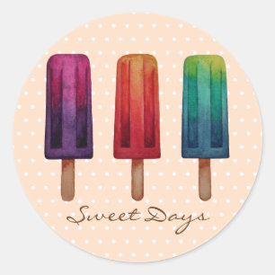Waterverf Cute Popsiche Ice Creams Ronde Sticker