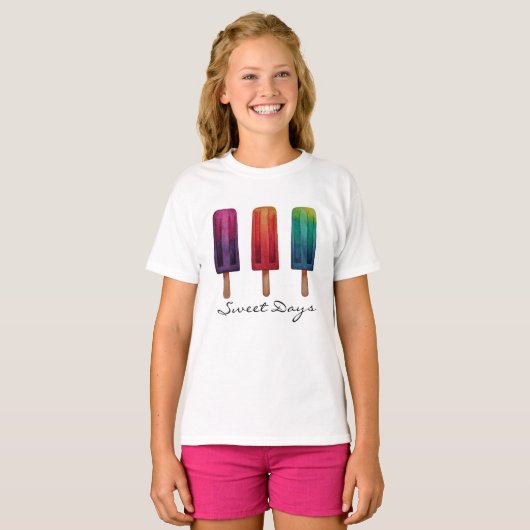 Waterverf Cute Popsiche Ice Creams T-shirt (Voorkant volledig)