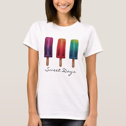 Waterverf Cute Popsiche Ice Creams T-shirt (Voorkant)