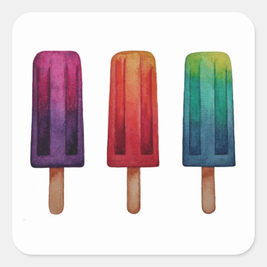 Waterverf Cute Popsiche Ice Creams Vierkante Sticker (Voorkant)