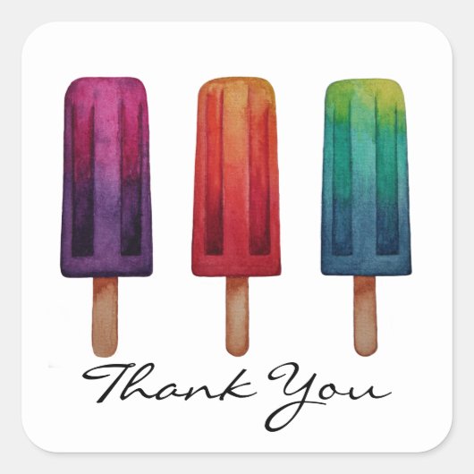 Waterverf Cute Popsiche Ice Creams Vierkante Sticker (Voorkant)