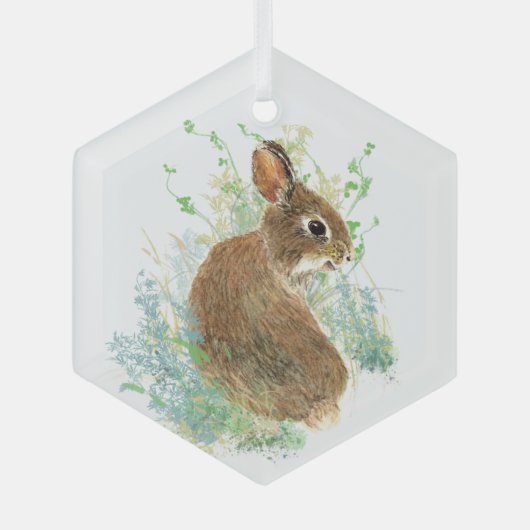 Waterverf Cute Rabbit Bunny Animal Natuur Art Glas Ornament (Voorkant)