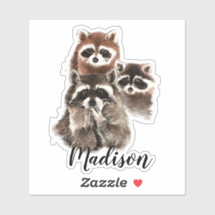 Waterverf Cute Raccoon Animal - Naam Sticker