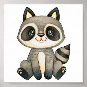 Waterverf Cute Raccoon Poster
