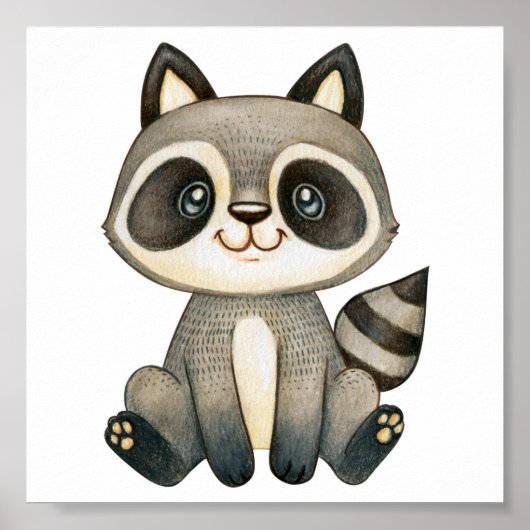 Waterverf Cute Raccoon Poster (Voorkant)