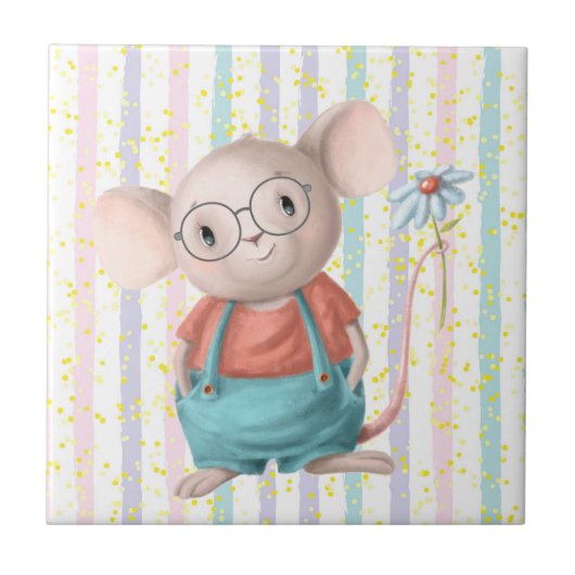 Waterverf Cute Rainbow Mouse Animal Art Ceramic T. Tegeltje (Voorkant)