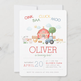 Waterverf Cute Red Barnyard Boerderij Animal Invit Kaart
