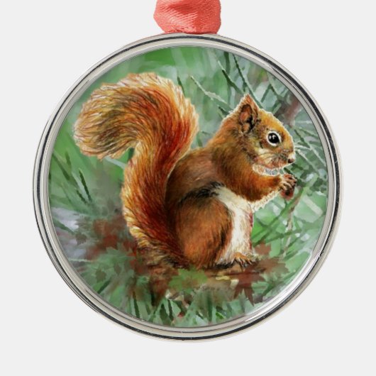 Waterverf Cute Red Squirrel Animal Natuur Art Metalen Ornament (Voorkant)