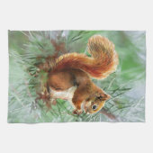 Waterverf Cute Red Squirrel Animal Natuur Art Theedoek (Horizontaal)