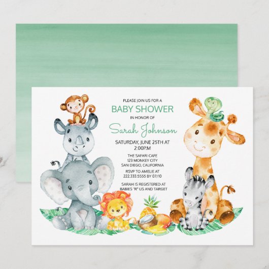 Waterverf Cute Safari Oerwoud Baby shower Kaart (Voorkant / Achterkant)