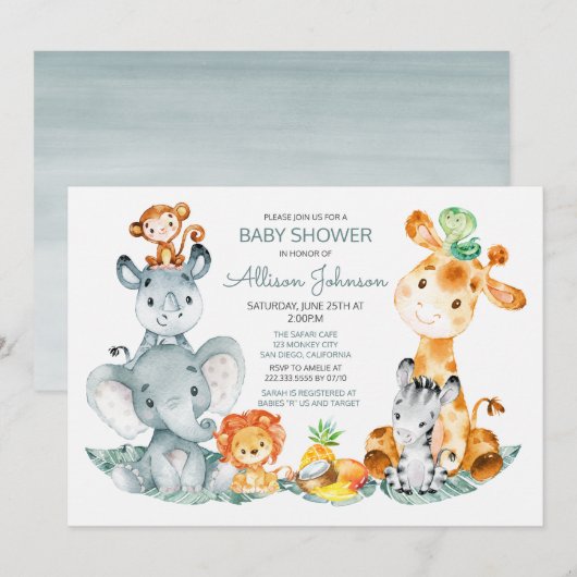 Waterverf Cute Safari Oerwoud Baby shower Kaart (Voorkant / Achterkant)