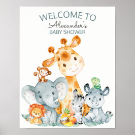 Waterverf Cute Safari Oerwoud Baby shower Poster