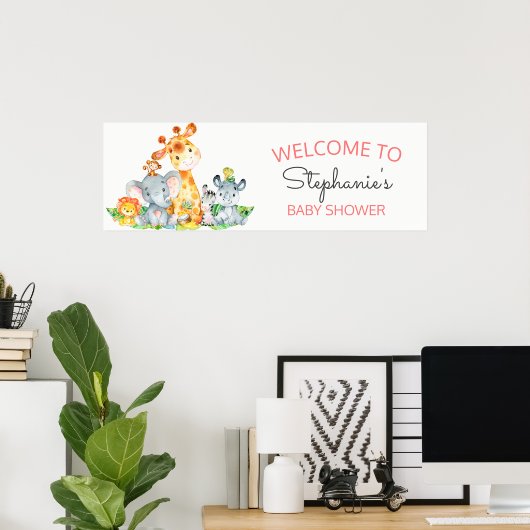 Waterverf Cute Safari Oerwoud Baby shower Poster (Thuiskantoor)