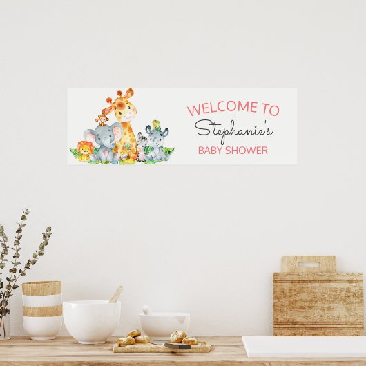 Waterverf Cute Safari Oerwoud Baby shower Poster (Keuken)