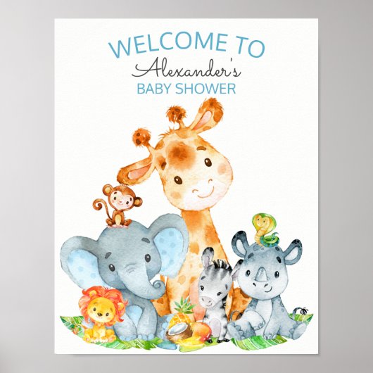 Waterverf Cute Safari Oerwoud Baby shower Poster (Voorkant)
