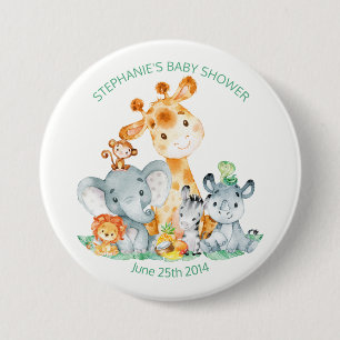 Waterverf Cute Safari Oerwoud Baby shower Ronde Button 7,6 Cm