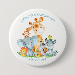 Waterverf Cute Safari Oerwoud Baby shower Ronde Button 7,6 Cm