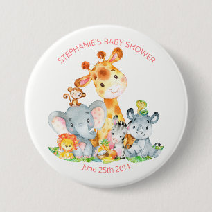 Waterverf Cute Safari Oerwoud Baby shower Ronde Button 7,6 Cm