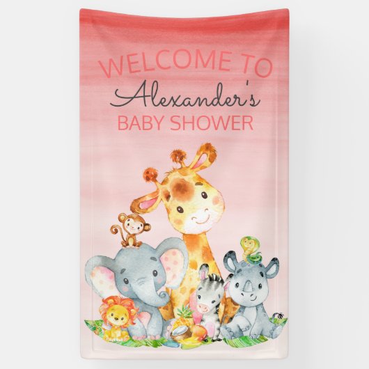 Waterverf Cute Safari Oerwoud Baby shower Spandoek (Verticaal)