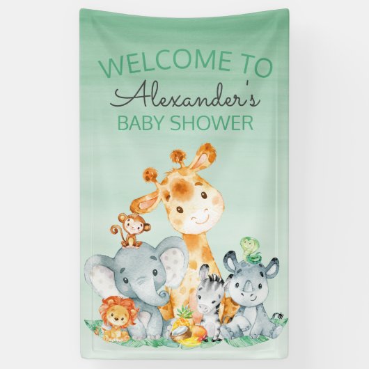 Waterverf Cute Safari Oerwoud Baby shower Spandoek (Verticaal)