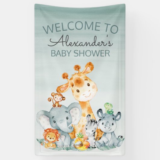 Waterverf Cute Safari Oerwoud Baby shower Spandoek (Verticaal)