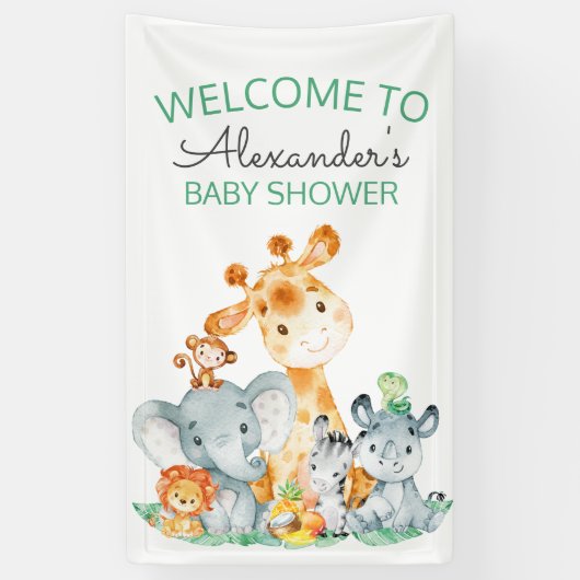 Waterverf Cute Safari Oerwoud Baby shower Spandoek (Verticaal)