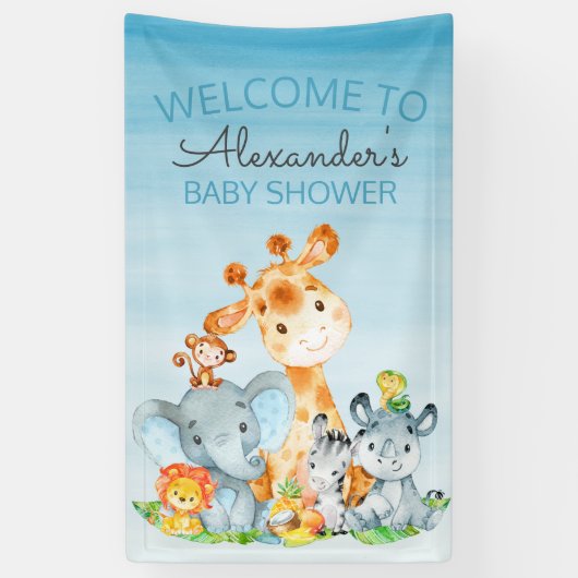 Waterverf Cute Safari Oerwoud Baby shower Spandoek (Verticaal)