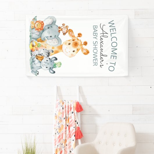 Waterverf Cute Safari Oerwoud Baby shower Spandoek (Insitu)