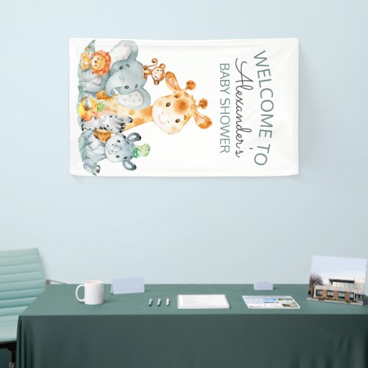 Waterverf Cute Safari Oerwoud Baby shower Spandoek (Beurs)