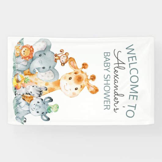 Waterverf Cute Safari Oerwoud Baby shower Spandoek (Horizontaal)