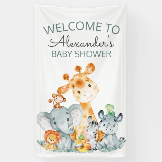 Waterverf Cute Safari Oerwoud Baby shower Spandoek (Verticaal)