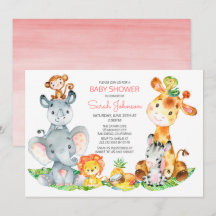 Waterverf Cute Safari Oerwoud Girl Baby shower