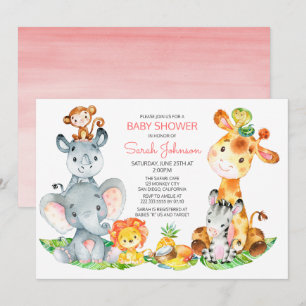 Waterverf Cute Safari Oerwoud Girl Baby shower Kaart
