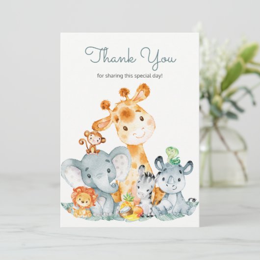 Waterverf Cute Safari Oerwoud Hartelijk dank Bedankkaart (Staand voorkant)