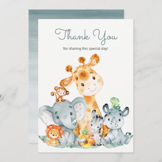 Waterverf Cute Safari Oerwoud Hartelijk dank Bedankkaart (Voorkant / Achterkant)