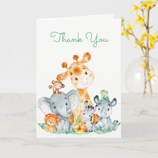 Waterverf Cute Safari Oerwoud Hartelijk dank Kaart (Gele Bloem)