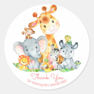 Waterverf Cute Safari Oerwoud Hartelijk dank Ronde Sticker