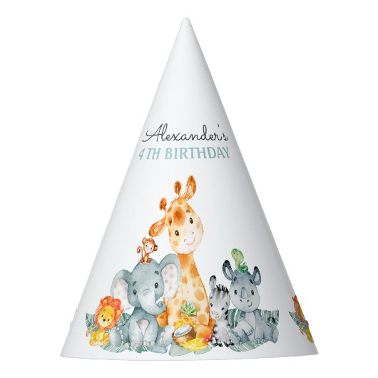 Waterverf Cute Safari Oerwouden Birthday Feesthoedjes (Voorkant)