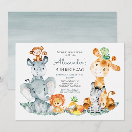 Waterverf Cute Safari Oerwouden Birthday Kaart (Voorkant / Achterkant)