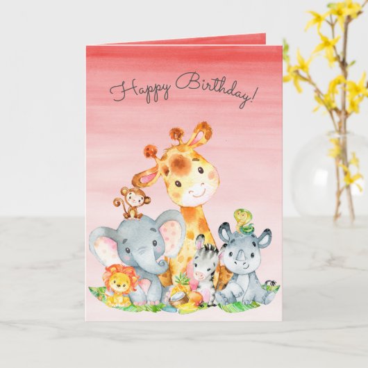 Waterverf Cute Safari Oerwouden Birthday Kaart (Gele Bloem)